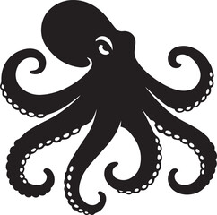 Minimalist octopus silhouette with white space accents, Black octopus vector with negative detail