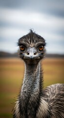 Close-up of an emu's head and neck.