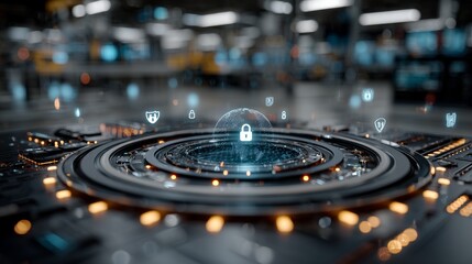 Advanced holographic cybersecurity lock interface with digital control panel