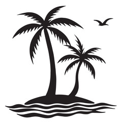 Tropical Palm Tree Island Silhouette Clipart