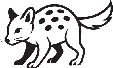 Black and white spotted quoll walking graphic, Simple marsupial vector side stance