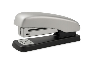 Silver stapler sitting against translucent surface, ready for fastening papers and streamlining workplace organization