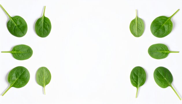 Fresh green spinach leaves arranged on a clean white background, perfect for healthy eating inspiration