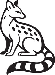 Quoll silhouette with spots and tail stripes, Spotted marsupial line art in black and white