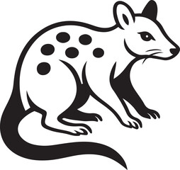 Quoll marsupial black and white vector drawing, Simple spotted tail animal illustration