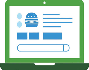 Vector illustration, laptop, computer, burger, interface web, UI, UX, transparent background, shopping online, ecommerce