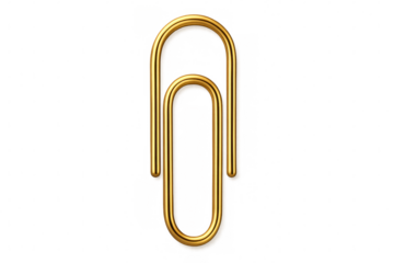 Shiny gold paperclip on a transparent background, representing organization and document management in a professional setting