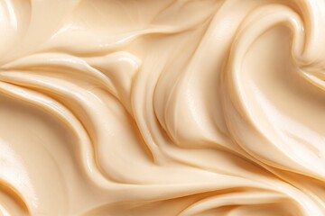 Fototapeta premium Close up view of honey caramel sauce flow. Sweet dessert creamy butter. Texture spread on a surface. Top view for food pattern.