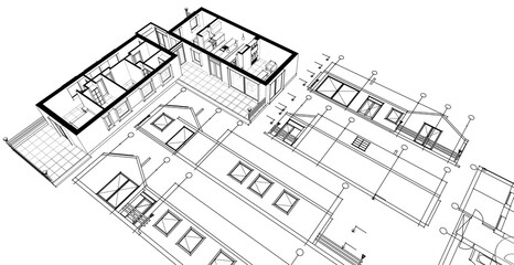  house architectural project sketch 3d illustration