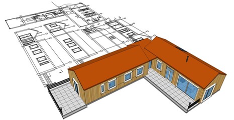  house architectural project sketch 3d illustration