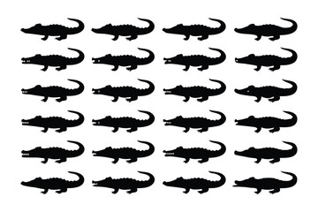 Collection of twelve distinct silhouette illustrations of african elephants in various poses and angles