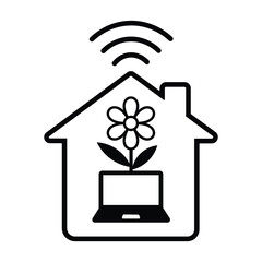 Remote Work Icon – Home with Laptop and Wi-Fi PNG