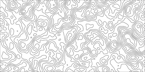 Abstract black and white topographic contours map background Vector. Geographic mountain relief. Topography map pattern, Geographic curved, vector illustration. Modern design with White background