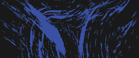 Abstract dark background with bold blue brush stroke texture on black canvas. Ideal for grunge-style posters, edgy designs, or artistic backdrops. High-contrast composition with raw energy.