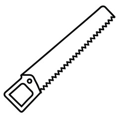 Minimalist Hand Saw Carpentry Tool - Flat Line Art Vector Icon