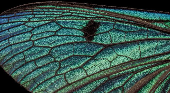 Extreme Close-up of Iridescent Insect Wing Revealing Intricate Texture and Structure