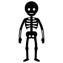 Black human skeleton icon on white background.