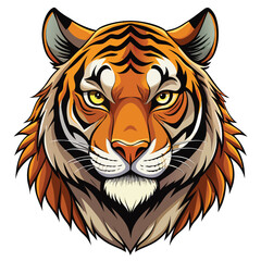 A striking vector illustration of a tiger's head, showcasing its wild feline nature with prominent stripes, intense eyes, and powerful predator's face