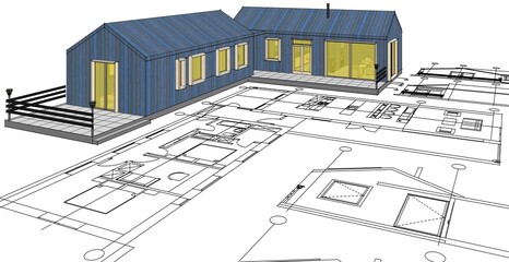  house architectural project sketch 3d illustration
