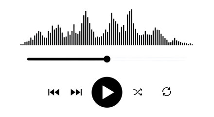 A simple audio player interface waveform design element isolated on transparent background