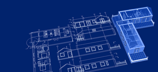  house architectural project sketch 3d illustration