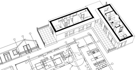  house architectural project sketch 3d illustration