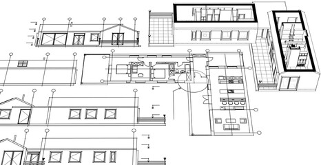  house architectural project sketch 3d illustration