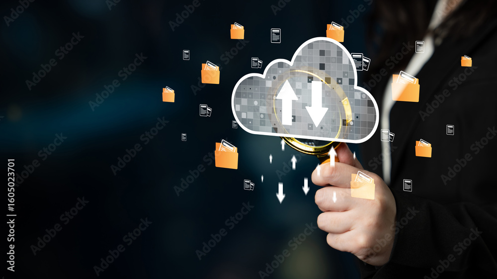 Poster cloud computing enables digital growth with secure data storage, scalable infrastructure, and strate