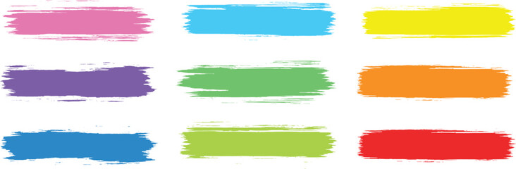 Vector collection of colorful and black brush strokes in various textures and finishes—perfect for graphic design, banners, highlighters, and handmade digital art projects.