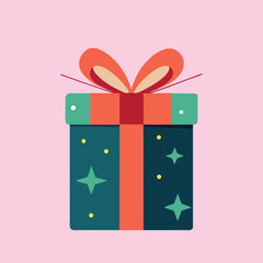 gift box with ribbon, Holiday Wrapped Present with Stars
