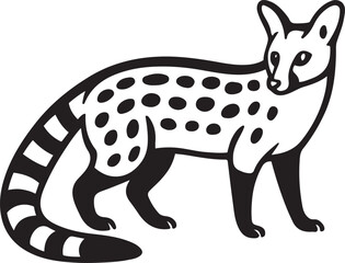 Black and white spotted quoll clean vector, Tail striped marsupial silhouette style