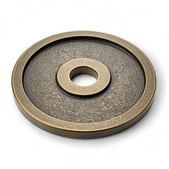 Metal disc close up circle shape industrial bronze texture retro on transparent background