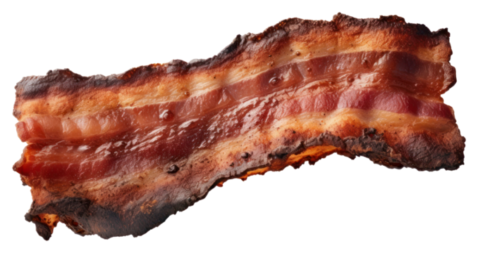 PNG  Bacon with brunt meat pork food.