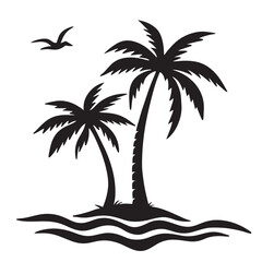 Palm Tree Island Silhouette Clipart