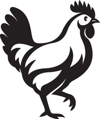 Rooster walking silhouette on white vector, Black chicken outline clean artwork