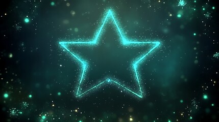 Fototapeta premium Teal star graphic on a dark teal background with sparkles