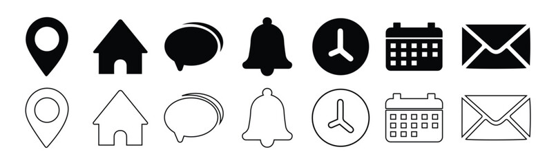 time, location, Contact and Location Icons. Set of BLACK icons for business card and information ID card. Contact Us Icon Set