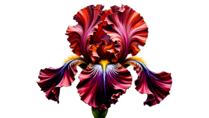  Luxurious red-maroon iris — isolated impasto flower with bold oil brushstrokes