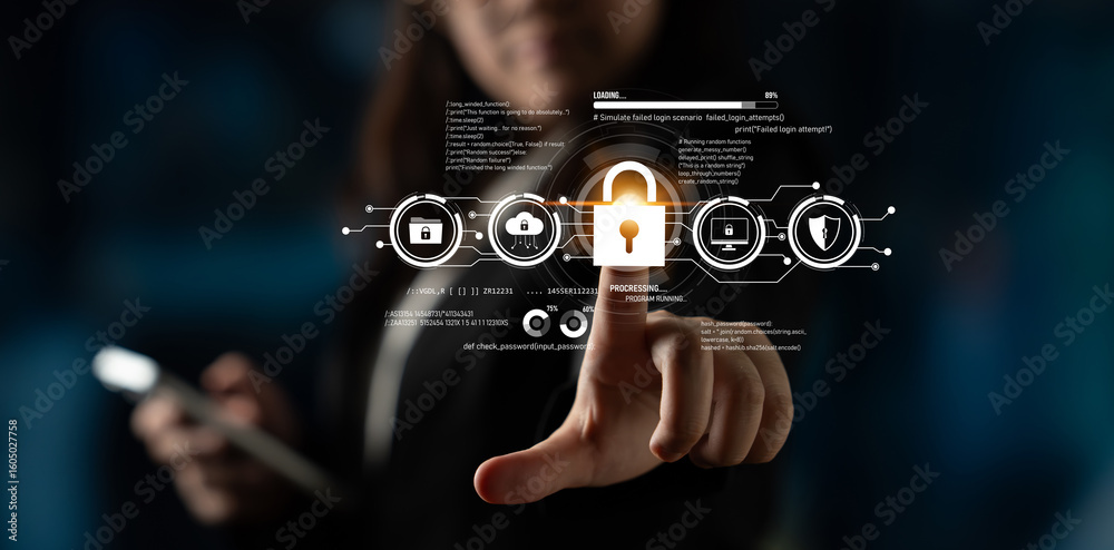 Wall mural cyber security protects against breaches, hacks, and network attacks using strong infrastructure and