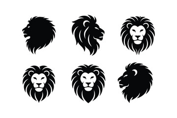 Lion head silhouettes facing left and front profile front view
