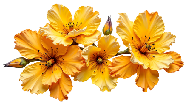  Warm yellow floral group — isolated oil impasto composition with iris blooms