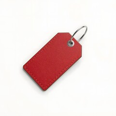 Fototapeta premium Bright red textured leather luggage tag with metal ring