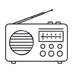 Vintage portable radio with antenna and control knobs - outline drawing. Vector illustration