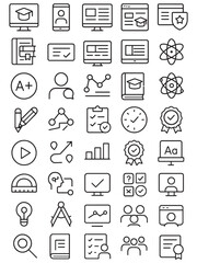 A Collection of Education and Learning Icons for Digital Platforms and Educational Resources Featuring Symbols of Achievement