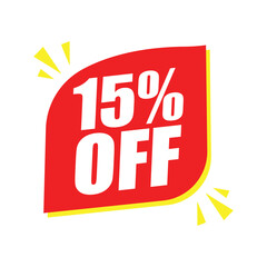 15% Off Red Badge– 15% Discount Sticker for Sales, Offers, and Promotions