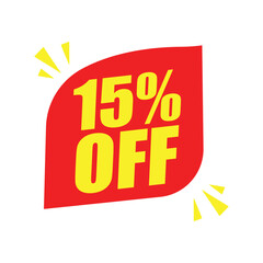 15% Off Red Badge– 15% Discount Sticker for Sales, Offers, and Promotions