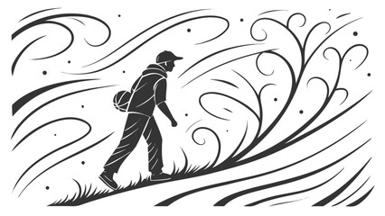 Hand-Drawn Man Silhouette with Abstract Wind Lines Vector Illustration Isolated