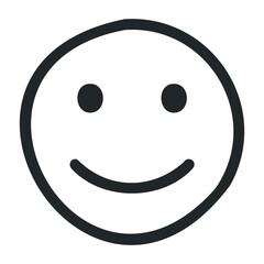 Black and white smiley face icon with simple outline design. Vector illustration