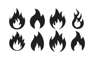 Black Flame Icon Set. Collection of Stylized Fire Silhouettes. Victor illustration eps10
