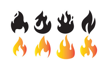 Fire and Flame Icon Set. Black and Gradient Vector Fire Symbols. Victor illustration eps10